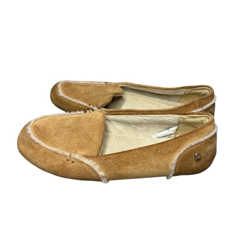 UGG Bailey Moccasin Slippers Tan Suede Shearling Slip On girl's Size 4 Shoes